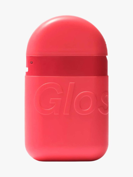 Glossier Hand Cream in Glossier You red vial of hand cream on light gray background