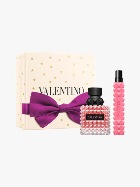 Valentino Donna Born in Roma Eau de Parfum Gift Set in branded components on a light gray background