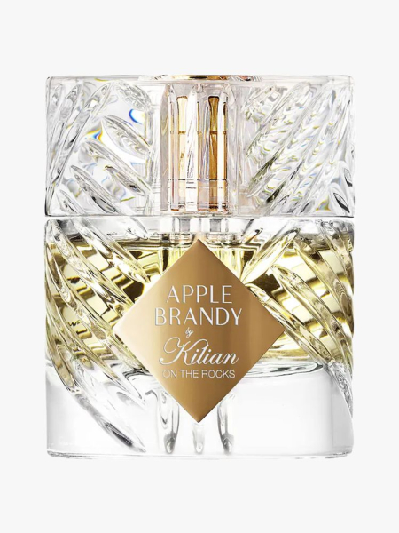 Kilian Apple Brandy on the Rocks in branded component on a light gray background