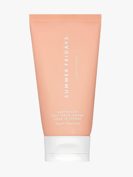 Summer Fridays Babymoon Belly Balm in branded tube component on a light gray background